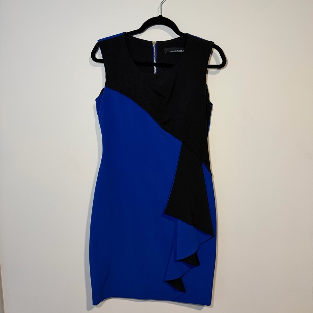 Chetta B Asymmetrical Blue and Black Dress